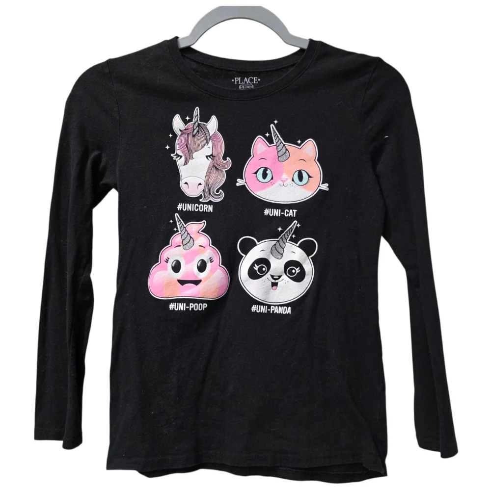 The Children's Place Girl's Character Black Long Sleeve T-shirt, Large 10/12